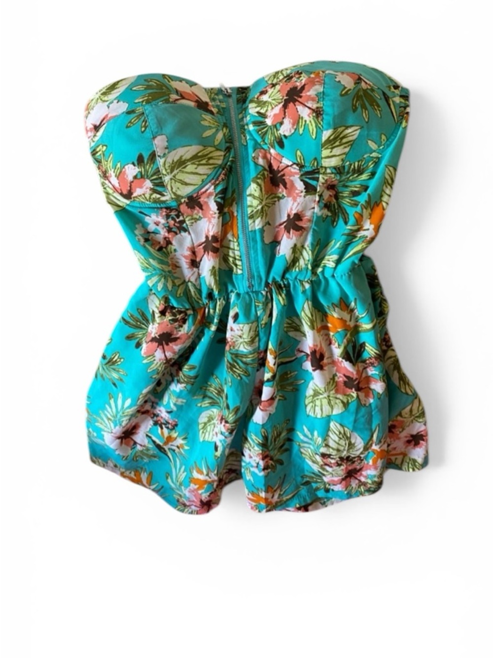 Turquoise Floral Strapless romper